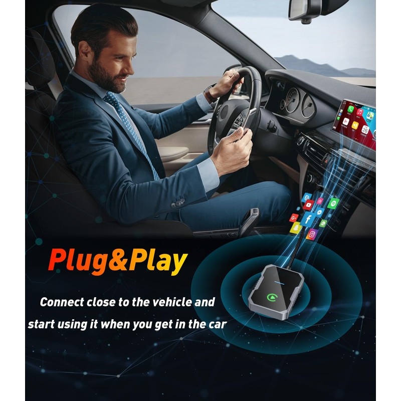 SWITCHFLUX Wireless Carplay Adapter,2024 Upgraded Apple CarPlay Converts Wired to