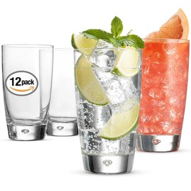 Bormioli Rocco Luna Set Of 12 Cooler Glasses, 15.25 Oz. Clear Crystal Glassware, for Water, Juice and Mojitos Dishwasher Safe, Made In Italy.