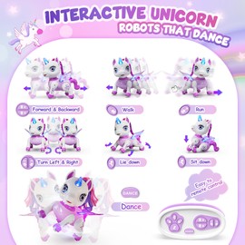 Beefunni Unicorn Toys, Unicorn Remote Control Robot Pets Girls Toys with Light up Horn and Wings, Birthday for 3 4 5 6 7 8 Year Old Girls Kids (Purple)