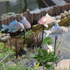 Lovely Ran 4PCS Antique Bronze Fish Garden Statue - Koi Fish Decor for Outdoors - 10.5 * 5Inch - Glow at Night