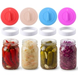 4 Pack Mason Jar Fermentation Lids with Date Dial, 4 Pack Plastic Mason Jar Rings, 4 Colors Wide Mouth Fermenting Lids with Air Release, Canning Rings for Regular & Large Mouth Jars