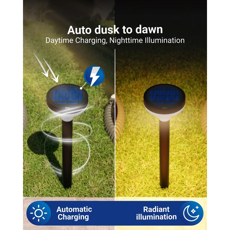 Sunco 6 Pack Round Solar Pathway Lights Outdoor, Super Bright