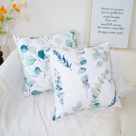 DILOXNSU Set of 4 Green Leaf Cushion Covers 45 x 45 Decorative Pillow Cases Soft Velvet Couch Cushions for Sofa Bedroom Livingroom Garden Outdoor Cushion Cover 18x18 Inch