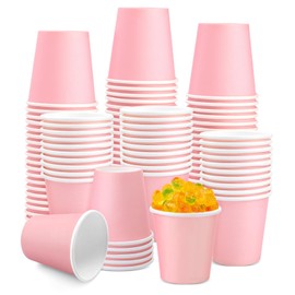 Giwrmu 100 Pack 3 oz Paper Cups, 3 oz Disposable Bathroom Cups, Mouthwash Paper Cups for mouthwash, Snack Cups, Espresso (Pink)