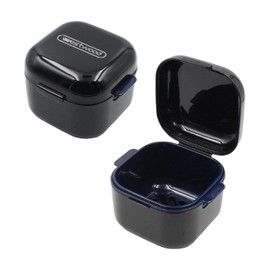 KKLM Denture Case, Mouthpiece Case, Denture Case, Portable Travel Ultra Compact (Black) with Drainer Basket, Antibacterial and Heat Resistant Design, Lightweight and Small for Hygienic Storage