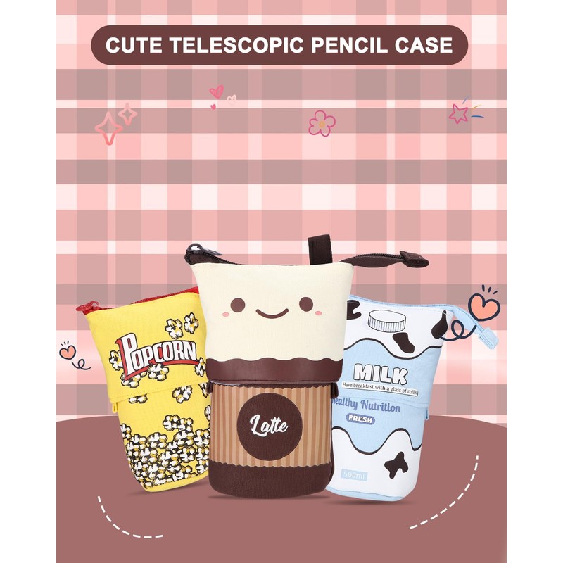 Xespis Pencil Case with Zip, Telescopic Pencil Case, Latté, pencil