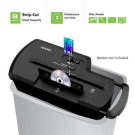Aurora Professional Strip Cut Paper Shredder/CD/Credit Card Shredder Without Wastebasket, 8-Sheet Strip-Cut No Basket