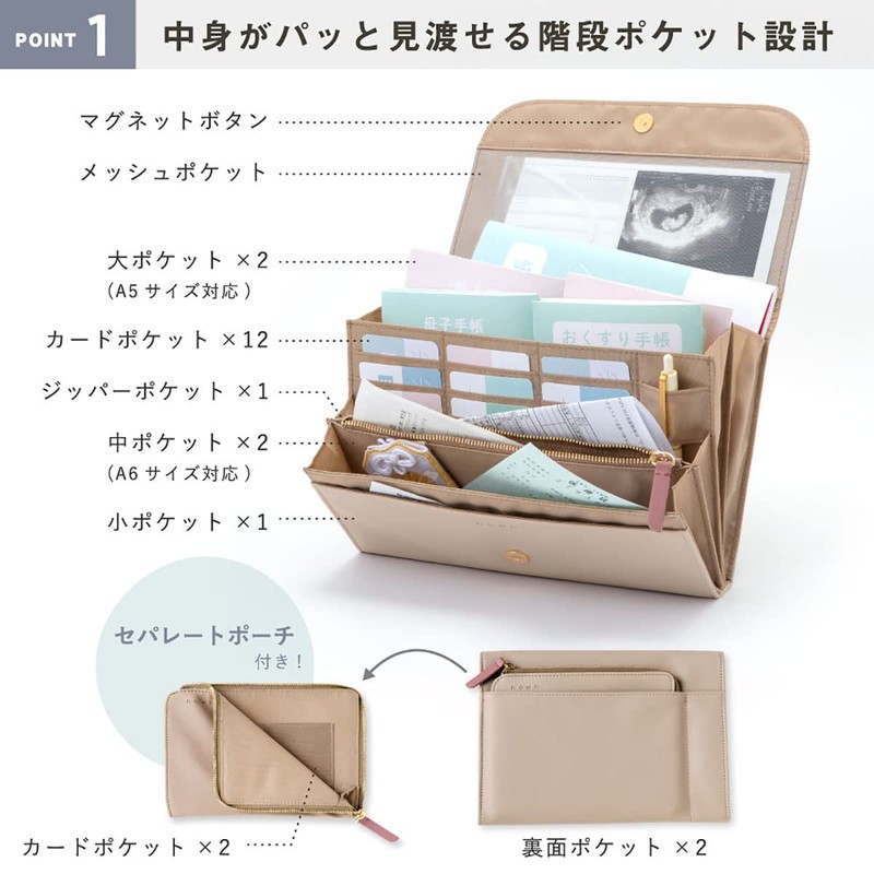 Iroha Publishing 2-in-1 Multi-Pouch Mother and Child Health Handbook Case