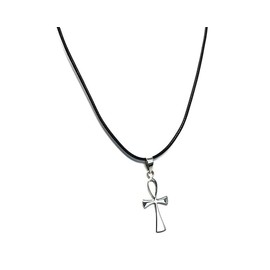 Silver Egyptian Ankh Eternity Cross Pendant The Key of Life on 41-46 cm Leatherette Necklace 925 Sterling with Gift Box