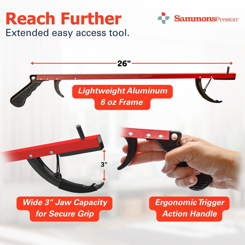 Sammons Preston Reacher, 26" Lightweight Grabber Reacher Tool with Magnetic