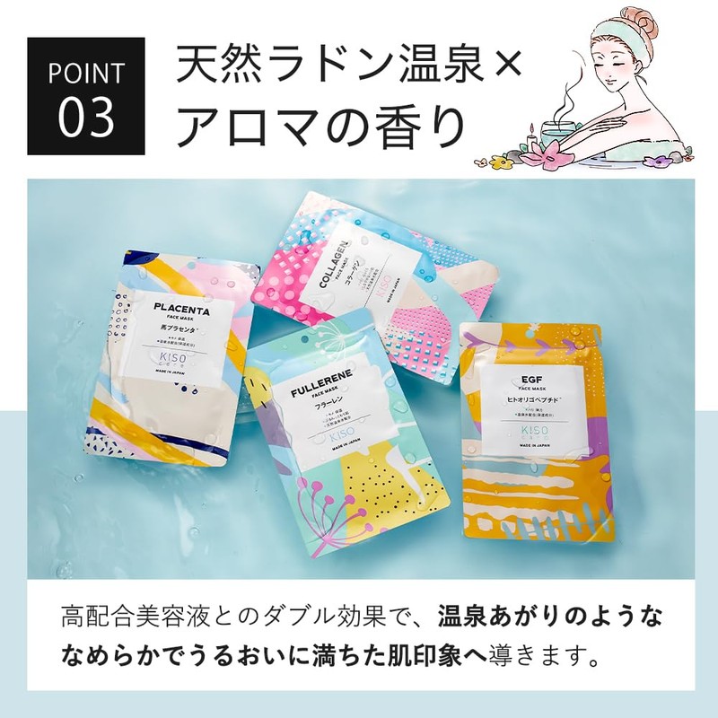 KisoCare Onsen Water Face Mask with Human-Type Ceramide, 30-Piece Set,