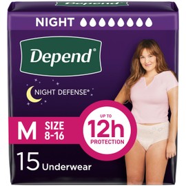 Depend Night Defense Adult Incontinence & Postpartum Bladder Leak Underwear for Women, Disposable, Overnight, Medium, Blush, 15 Count, Packaging May Vary