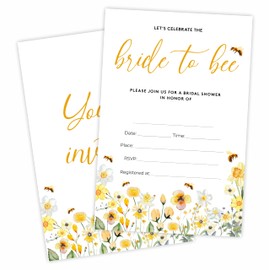 YKYENR Wildflower Bridal Shower Invitations - Bride To Bee - 4 x 6 Inches Invites (25 Cards & Envelopes) For Wedding Showers, Newlyweds Parties And Receptions - A09