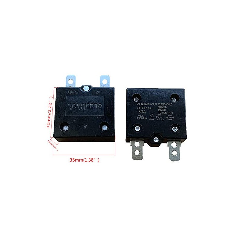 30A 125/250VAC 50/60Hz 50VDC Automatic Reset Relay Fuse, Therma Switch