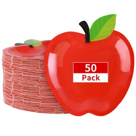 FYXMI 50 Pack Back to School Paper Plates, Red Apple Paper Disposable Plates First Day of School Decorations for Back to School Party Supplies and Table Decoration