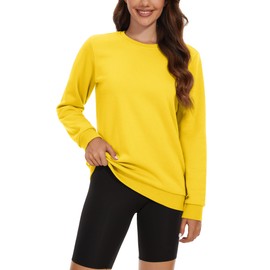 MAGCOMSEN Crewneck Sweatshirts for Women Fleece Lined Winter Shirts for Women Warm Pullovers Long Sleeve Yellow,Small