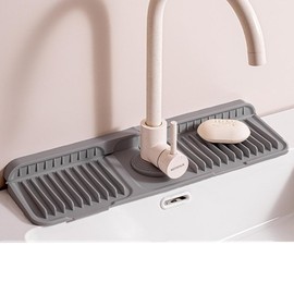 Kitchen Sink Splash Guard, 6° Slope Faucet Mat for Kitchen Sink Handle Drip Catcher Tray Behind Faucet, Silicone Sink Organizer Sink Accessories for Kitchen, Bathroom (Dark Grey, 17.7''x5.5'')