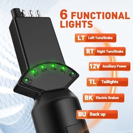 SnowyFox 7 Way Blade & 4 Pin Trailer Light Circuit Tester with LED Indicators 6 Function Light Tester for RV Boat Truck Trailer Socket Tester, 7 to 4 Pin Trailer Tester Adapter 2-in-1 Design