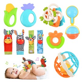 Sonajeros para Niño, Juguetes para Bebe, 9pcs Mordedera y 4pcs Calcetines y Muñequeras Sonajas, Estimulacion Temprana, Juguetes de Agarre Con Sonido, Sonajero Calcetines y Muñequeras