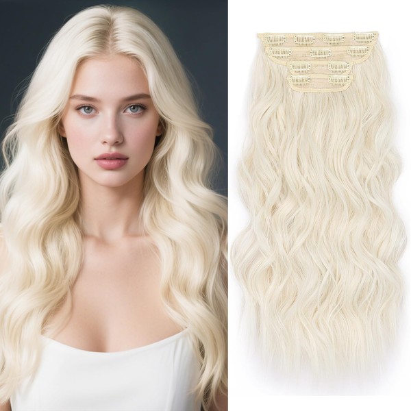 Clip in Hair Extensions Platinum Blonde Hair Extensions 4PCS Long