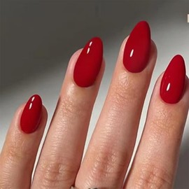 24PCS Deep Red Short Almond Press-On Nails With Strong Nail Jelly Glue - Reusable Natural Curve Fit French Tip Acrylic False Nail Extensions For Women - 12 Sizes Durable ABS Material Manicure Set