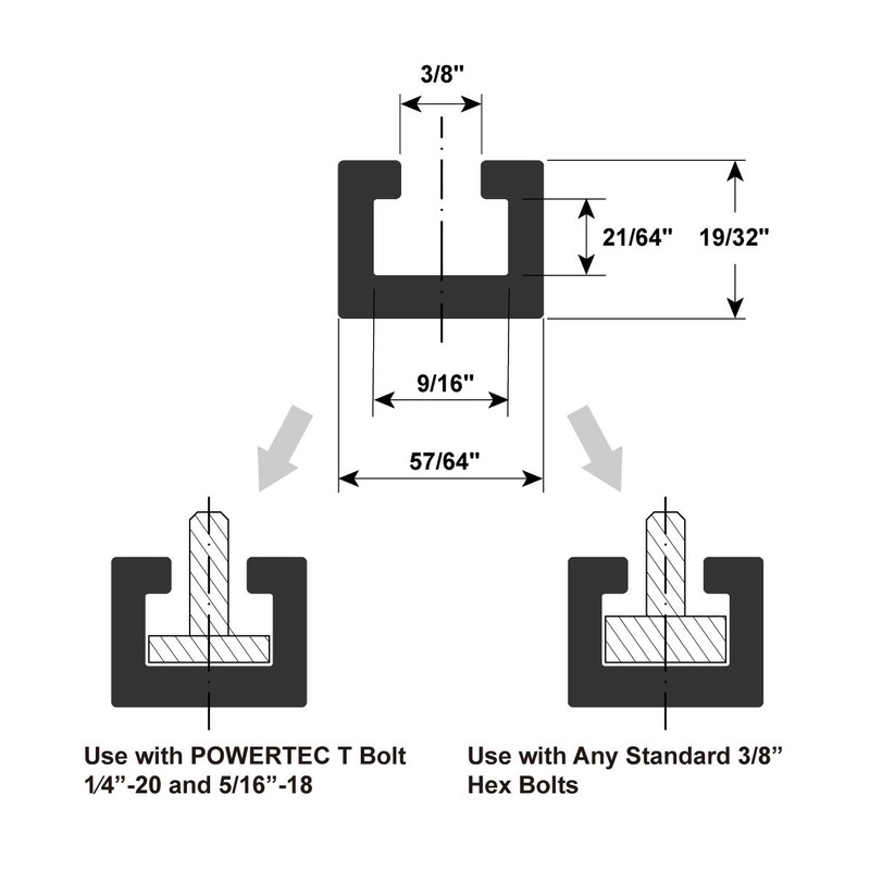 POWERTEC 71415-P2 T-Track Intersection Kit For 3/8" Mitered T Track
