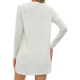 Totatuit Long Sleeve Cardigans Open Front Cardigans Women Lightweight Knitted Longline Cardigan Mid-Lendth Ladies Spring Knitwear with Pocket 05 White L