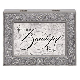 Cottage Garden You are A Beautiful Person Filigree Jewel Bead Silver Tone Music Box Plays Canon D