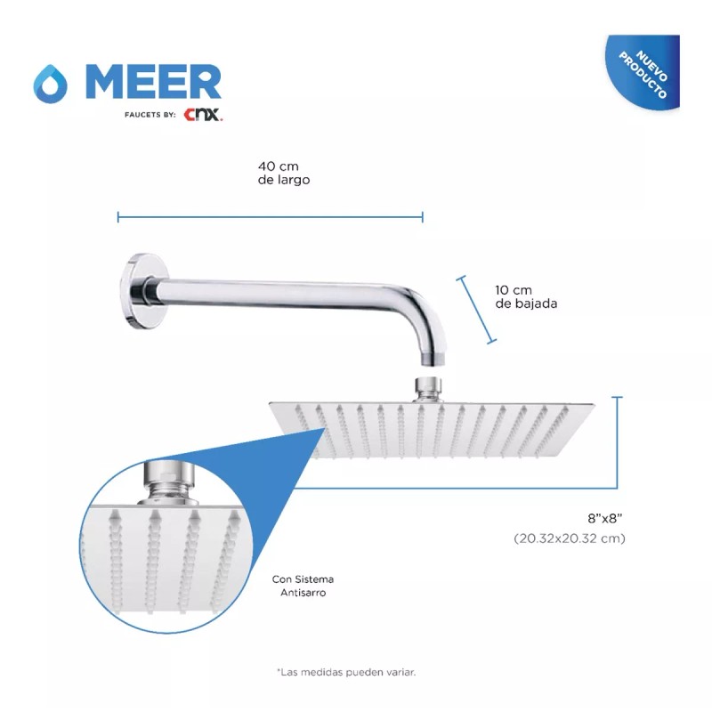 Meer Faucets By Cnx Regadera Cuadrada, Tubo, Monomando Y Mezcladora