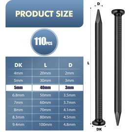 jwtyu Pack of 110 Steel Nails 40 mm Concrete Steel Nails for Concrete Walls Carpentry Work Indoor and Outdoor Use