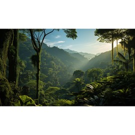 Tropical Aquarium Background Rainforest Jungle Style Terrarium Backdrop Blue Sky Forest Lush Tropical Plants Sunlight Fish Tank Background Reptile Habitat Backdrop Decor Vinyl 48x18in