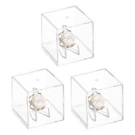 sourcing map 3PCS Championship Ring Display Case with Wooden Base, Acrylic Baseball Display Cube Dustproof Ring Holders for Baseball, Softball, Super Bowl, Football Ring (Wooden/Clear,2 Slots)