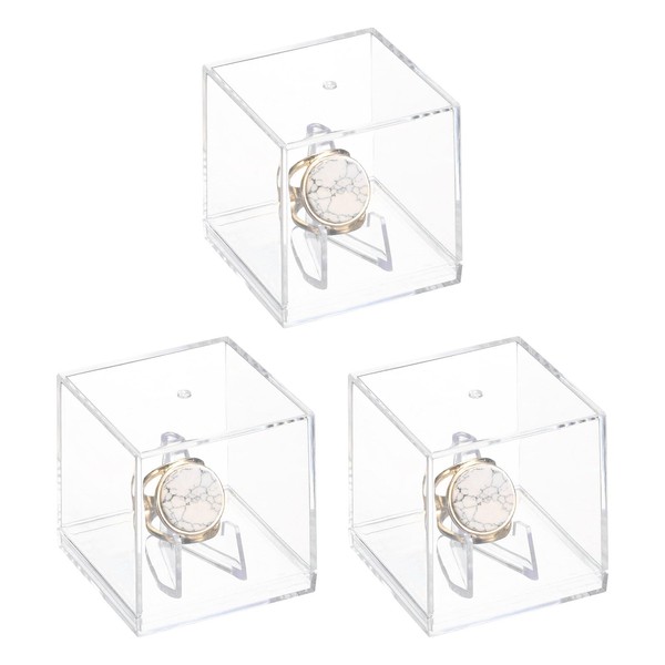 sourcing map 3PCS Championship Ring Display Case with Wooden Base,