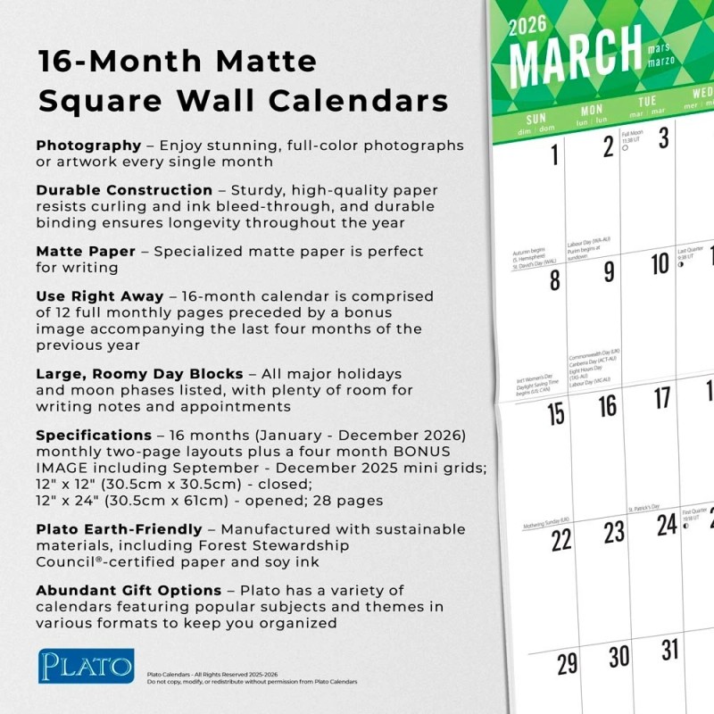 Plato Jumbo Grid Large Print 2026 12x24" (Hanging) Square Wall