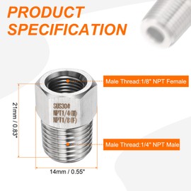 sourcing map 2pcs Stainless Steel Pipe Fitting 1/8" NPT Female x 1/4" NPT Male Reducer Hex Bushing Pipe Adapter Fittings Reducing Cast Pipe Connector for Water Oil Gas Tub