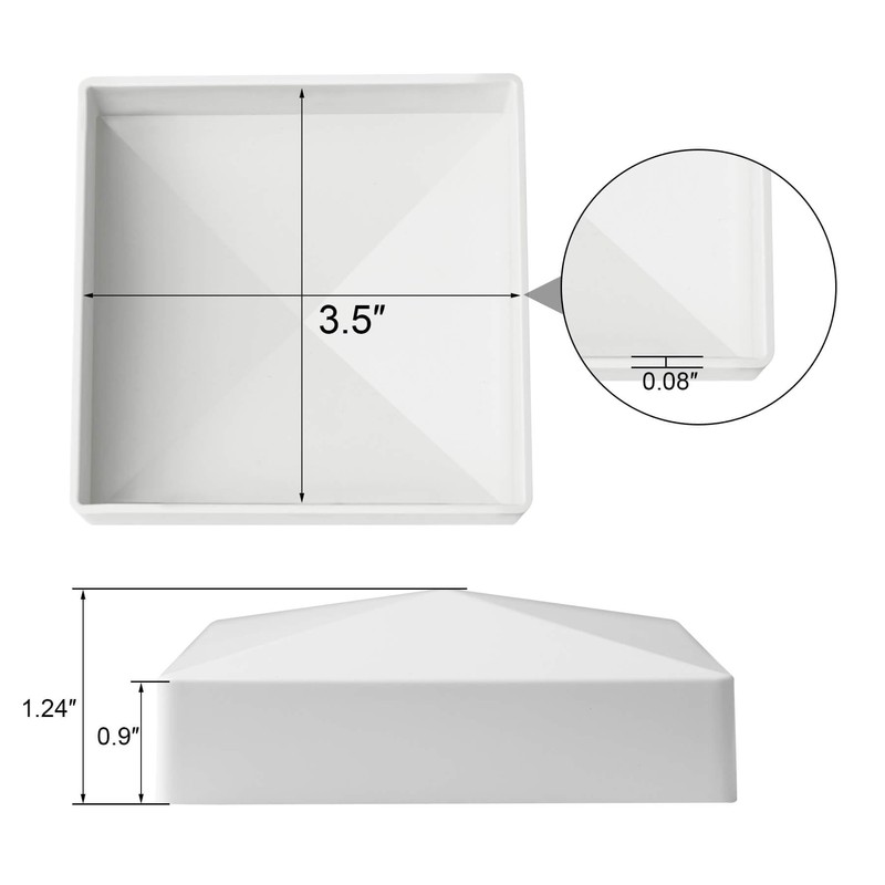 Qlvily 4 Pack 3.5 inch Vinyl Fence Post Caps, White