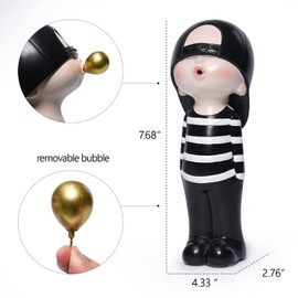 Kakizzy Kids Statue for Shelf Decor, Cute Blowing Bubble Figurines Room Decor, Small Figurines Decor for Boys & Girls, Cool Resin Sculpture, Funny Indoor Office Home Decorations, C-Boy Black