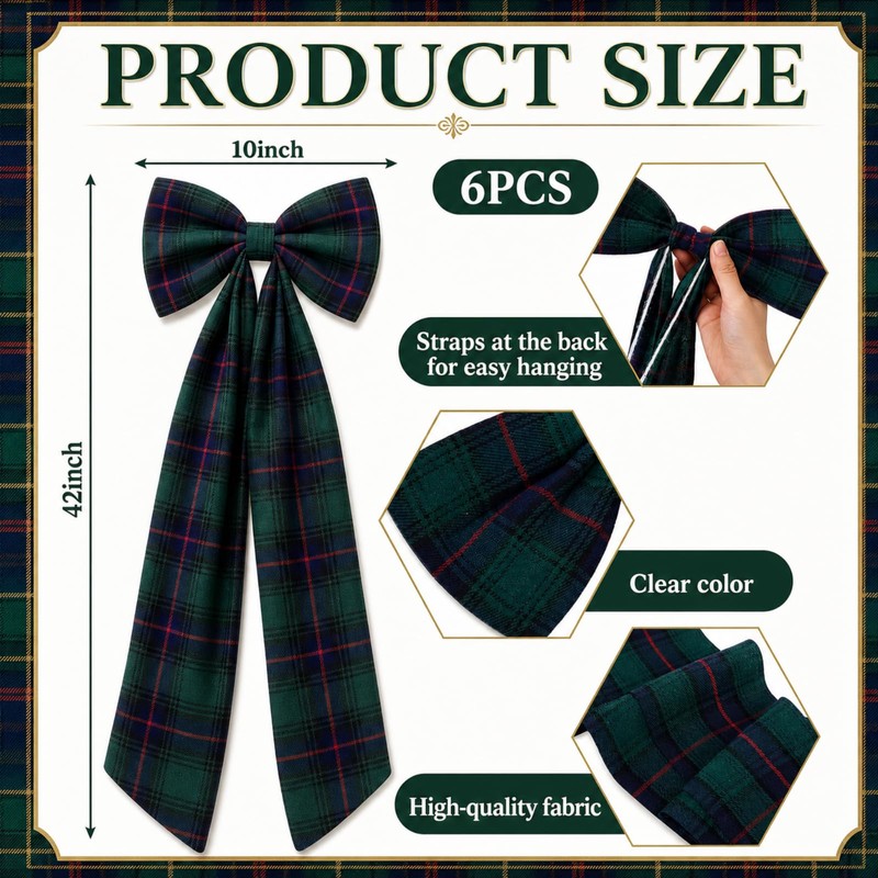 Norme 6 Pcs 10 x 42" Large Tartan Plaid Bows