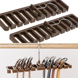 Pack of 2 Belt Storage with 10 Slots, Tie Holder, 360° Rotating Belt Holder, Suitable for Bras, Braces, Scarves and Hats, Saving Space in the Cupboard (Brown)