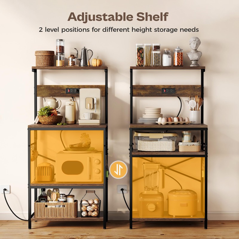 SUPERJARE Kitchen Bakers Rack with Power Outlet, Coffee Bar Table