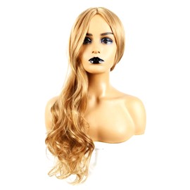Long Curly Hair Wig Yellow Color Centre Parting Hairstyle Adjust Buckle Wavy Wigs for Women Chemical Fiber