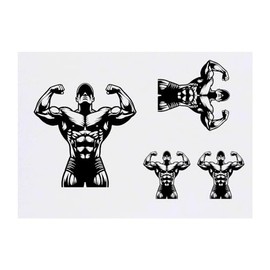 4 x 'Bodybuilder Posing' Temporary Tattoos - Water Resistant, Skin-Safe, Non-Toxic Transfers, Mixed Sizes (TO00074304)