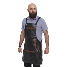 ZAMAHA UK® Professional Synthetic Leather Barber Apron with 7 Pockets, Apron for Hairdressing Bbq Kitchen Carpenter, adjustable straps with rings (Black)