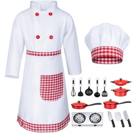 Kids Chef Costume for Boys Girls Kitchen Cooking Party Cosplay 9-10 Years Red