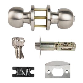 2 Pcs Door Handle Lock with Keys, Door Lock for Interior with Adjustable Latch, Stainless Steel Privacy Door Handle with Lock for Bathrooms, Bedrooms, Kitchen, Balcony, Office (Silver)