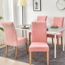 smiry Velvet Stretch Dining Room Chair Covers Soft Removable Dining Chair Slipcovers Set of 2, Pink