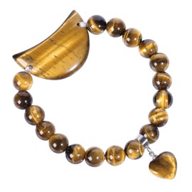 KYEYGWO Moon Crystal Bracelet for Women 8mm Stone Beads Stretch Bracelets Heart Charm Jewellery, Tiger's Eye Stone