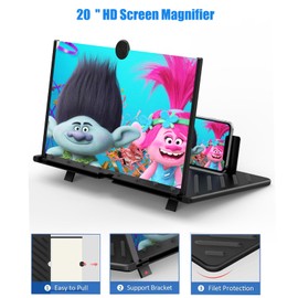 20" Screen Magnifier for Mobile Phone –3D HD Cell Phone Magnifying Projector Screen Enlarger for Movies, Videos, and Gaming–Foldable Phone Stand with Screen Amplifier–Supports All Smartphones (Black)