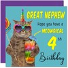 4th Great Nephew Birthday Card - Meowgical Cat Funny Birthday