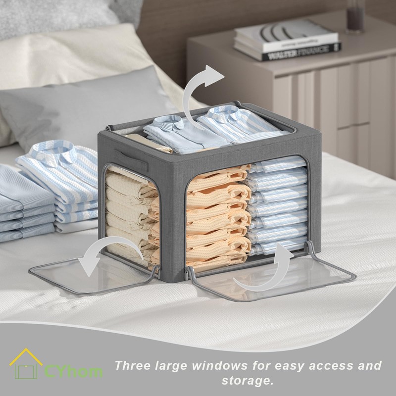 3Pack Stackable Foldable Storage Bin - Metal Frame Storage Box